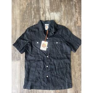 C C California Shirt Mens Sz Small  100% Linen Button Up Short Sleeve Beach Camp